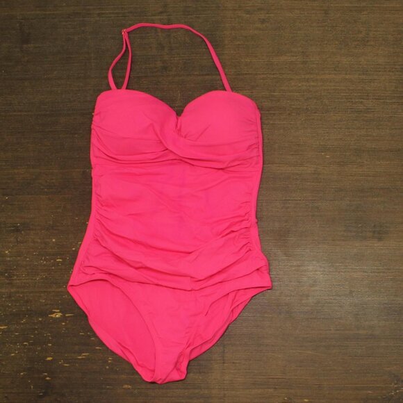 Anne Cole Womens Shirred Twist Front One-Piece Swimsuit Hot Flamingo Pink 8 - Picture 1 of 12